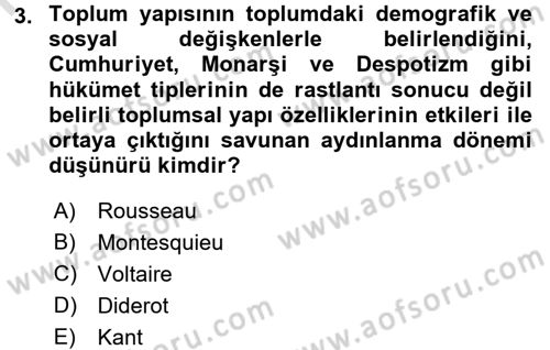 Klasik Sosyoloji Tarihi Dersi 2016 - 2017 Yılı (Vize) Ara Sınav Soruları 3. Soru