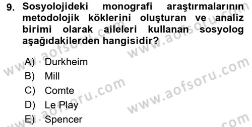 Klasik Sosyoloji Tarihi Dersi 2016 - 2017 Yılı (Vize) Ara Sınav Soruları 9. Soru