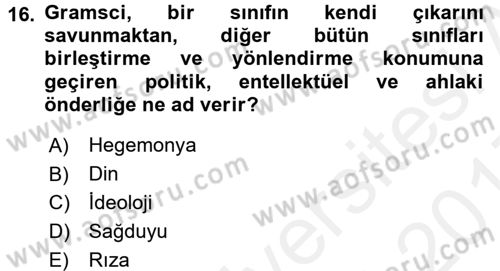 Klasik Sosyoloji Tarihi Dersi 2016 - 2017 Yılı (Final) Dönem Sonu Sınavı 16. Soru