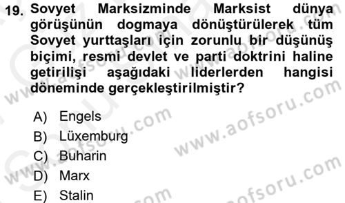 Klasik Sosyoloji Tarihi Dersi 2016 - 2017 Yılı (Final) Dönem Sonu Sınavı 19. Soru