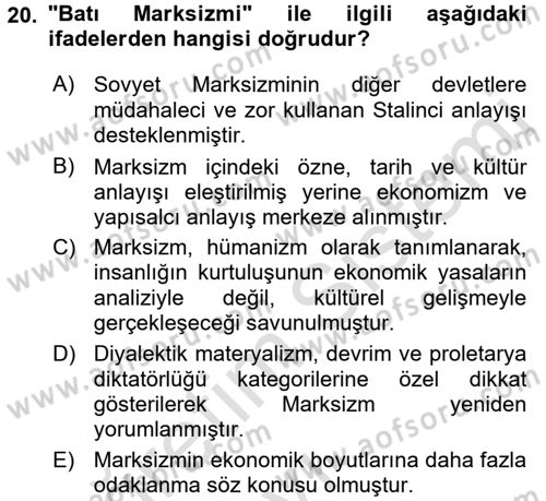 Klasik Sosyoloji Tarihi Dersi 2018 - 2019 Yılı 3 Ders Sınavı 20. Soru