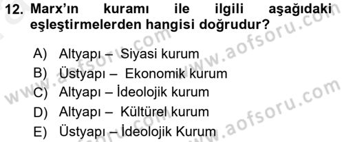 Klasik Sosyoloji Tarihi Dersi Ara Sınavı Deneme Sınav Soruları 12. Soru