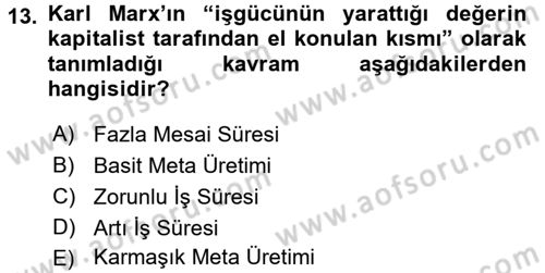Klasik Sosyoloji Tarihi Dersi Ara Sınavı Deneme Sınav Soruları 13. Soru