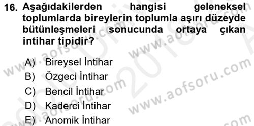 Klasik Sosyoloji Tarihi Dersi Ara Sınavı Deneme Sınav Soruları 16. Soru