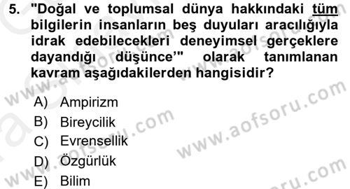 Klasik Sosyoloji Tarihi Dersi Ara Sınavı Deneme Sınav Soruları 5. Soru