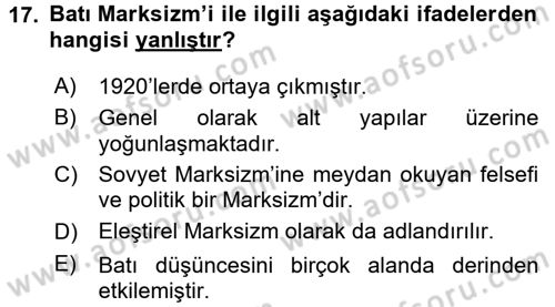 Klasik Sosyoloji Tarihi Dersi 2018 - 2019 Yılı (Final) Dönem Sonu Sınavı 17. Soru