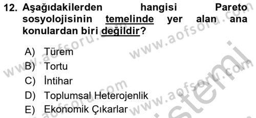 Klasik Sosyoloji Tarihi Dersi 2018 - 2019 Yılı Yaz Okulu Sınav Soruları 12. Soru