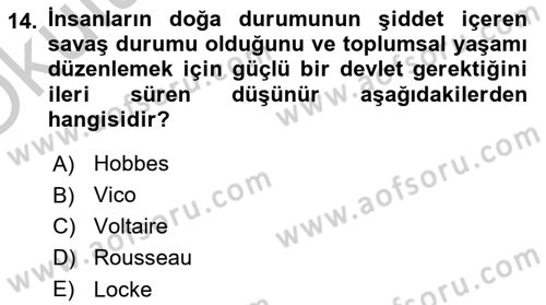 Klasik Sosyoloji Tarihi Dersi 2018 - 2019 Yılı Yaz Okulu Sınav Soruları 14. Soru