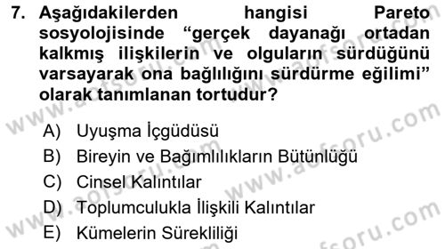 Klasik Sosyoloji Tarihi Dersi 2018 - 2019 Yılı Yaz Okulu Sınav Soruları 7. Soru