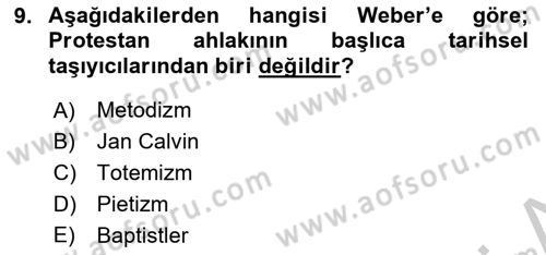 Klasik Sosyoloji Tarihi Dersi 2018 - 2019 Yılı Yaz Okulu Sınav Soruları 9. Soru