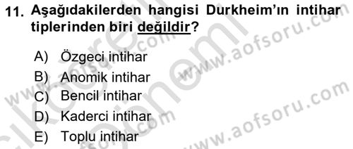 Klasik Sosyoloji Tarihi Dersi 2019 - 2020 Yılı (Vize) Ara Sınav Soruları 11. Soru