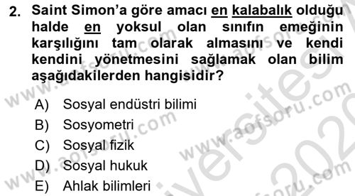 Klasik Sosyoloji Tarihi Dersi Ara Sınavı Deneme Sınav Soruları 2. Soru