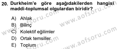 Klasik Sosyoloji Tarihi Dersi Ara Sınavı Deneme Sınav Soruları 20. Soru
