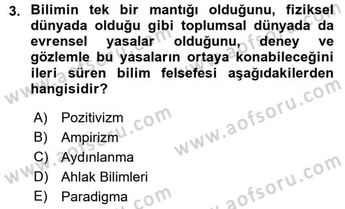 Klasik Sosyoloji Tarihi Dersi Ara Sınavı Deneme Sınav Soruları 3. Soru