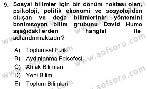 Klasik Sosyoloji Tarihi Dersi Ara Sınavı Deneme Sınav Soruları 9. Soru