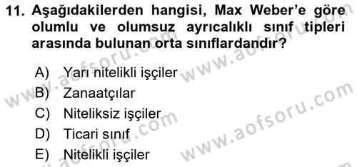 Klasik Sosyoloji Tarihi Dersi 2019 - 2020 Yılı (Final) Dönem Sonu Sınav Soruları 11. Soru