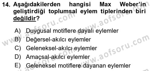 Klasik Sosyoloji Tarihi Dersi 2019 - 2020 Yılı (Final) Dönem Sonu Sınav Soruları 14. Soru