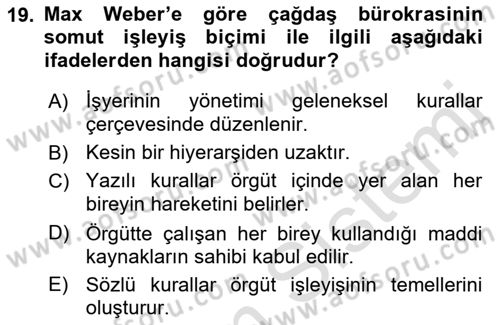 Klasik Sosyoloji Tarihi Dersi 2019 - 2020 Yılı (Final) Dönem Sonu Sınav Soruları 19. Soru