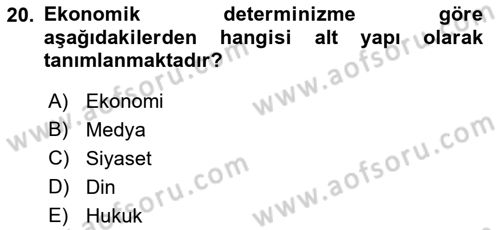 Klasik Sosyoloji Tarihi Dersi 2019 - 2020 Yılı (Final) Dönem Sonu Sınav Soruları 20. Soru