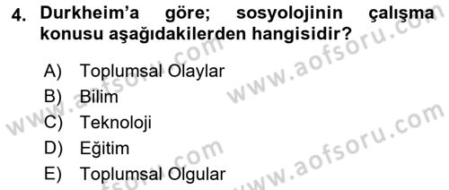 Klasik Sosyoloji Tarihi Dersi 2019 - 2020 Yılı (Final) Dönem Sonu Sınav Soruları 4. Soru