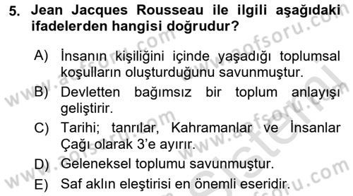 Klasik Sosyoloji Tarihi Dersi 2019 - 2020 Yılı (Final) Dönem Sonu Sınav Soruları 5. Soru