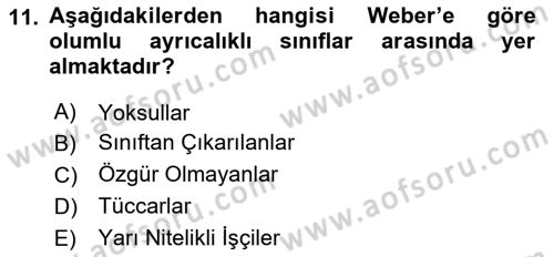 Klasik Sosyoloji Tarihi Dersi 2020 - 2021 Yılı Yaz Okulu Sınav Soruları 11. Soru