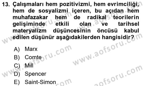 Klasik Sosyoloji Tarihi Dersi 2020 - 2021 Yılı Yaz Okulu Sınav Soruları 13. Soru