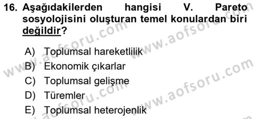 Klasik Sosyoloji Tarihi Dersi 2020 - 2021 Yılı Yaz Okulu Sınav Soruları 16. Soru