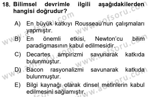 Klasik Sosyoloji Tarihi Dersi 2020 - 2021 Yılı Yaz Okulu Sınav Soruları 18. Soru