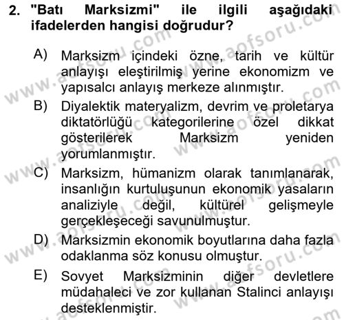 Klasik Sosyoloji Tarihi Dersi 2020 - 2021 Yılı Yaz Okulu Sınav Soruları 2. Soru