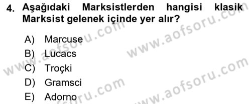 Klasik Sosyoloji Tarihi Dersi 2020 - 2021 Yılı Yaz Okulu Sınav Soruları 4. Soru