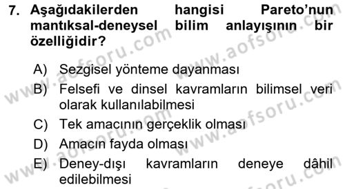 Klasik Sosyoloji Tarihi Dersi 2020 - 2021 Yılı Yaz Okulu Sınav Soruları 7. Soru