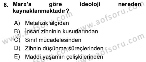 Klasik Sosyoloji Tarihi Dersi 2020 - 2021 Yılı Yaz Okulu Sınav Soruları 8. Soru