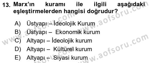 Klasik Sosyoloji Tarihi Dersi 2021 - 2022 Yılı (Vize) Ara Sınav Soruları 13. Soru