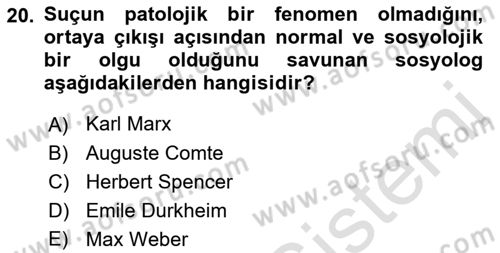 Klasik Sosyoloji Tarihi Dersi 2021 - 2022 Yılı (Vize) Ara Sınav Soruları 20. Soru