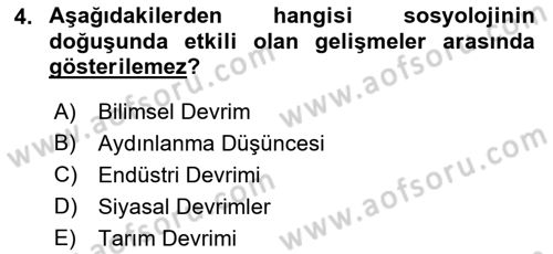 Klasik Sosyoloji Tarihi Dersi 2021 - 2022 Yılı (Vize) Ara Sınav Soruları 4. Soru