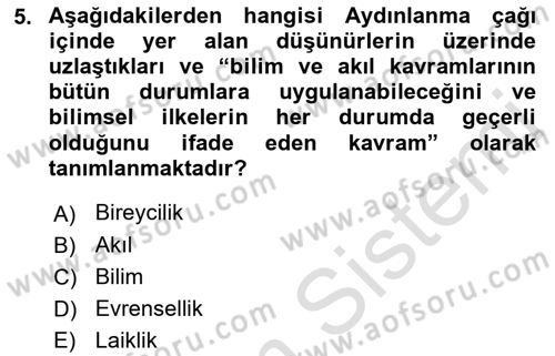 Klasik Sosyoloji Tarihi Dersi 2021 - 2022 Yılı (Vize) Ara Sınav Soruları 5. Soru