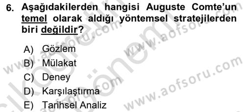 Klasik Sosyoloji Tarihi Dersi 2021 - 2022 Yılı (Vize) Ara Sınav Soruları 6. Soru