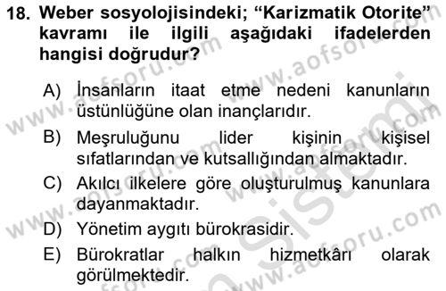 Klasik Sosyoloji Tarihi Dersi 2021 - 2022 Yılı (Final) Dönem Sonu Sınav Soruları 18. Soru