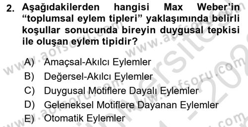 Klasik Sosyoloji Tarihi Dersi 2021 - 2022 Yılı (Final) Dönem Sonu Sınav Soruları 2. Soru