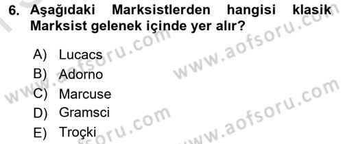 Klasik Sosyoloji Tarihi Dersi 2021 - 2022 Yılı (Final) Dönem Sonu Sınav Soruları 6. Soru