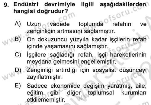 Klasik Sosyoloji Tarihi Dersi 2021 - 2022 Yılı (Final) Dönem Sonu Sınav Soruları 9. Soru