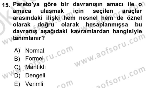 Klasik Sosyoloji Tarihi Dersi 2021 - 2022 Yılı Yaz Okulu Sınav Soruları 15. Soru
