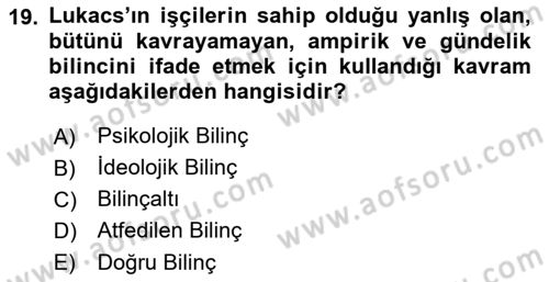 Klasik Sosyoloji Tarihi Dersi 2021 - 2022 Yılı Yaz Okulu Sınav Soruları 19. Soru