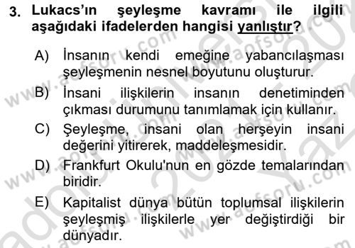 Klasik Sosyoloji Tarihi Dersi 2021 - 2022 Yılı Yaz Okulu Sınav Soruları 3. Soru