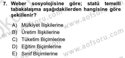 Klasik Sosyoloji Tarihi Dersi 2021 - 2022 Yılı Yaz Okulu Sınav Soruları 7. Soru