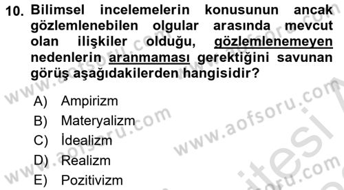 Klasik Sosyoloji Tarihi Dersi 2022 - 2023 Yılı (Vize) Ara Sınav Soruları 10. Soru