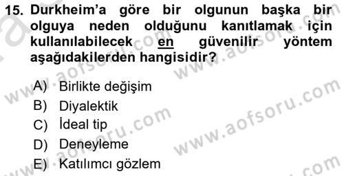 Klasik Sosyoloji Tarihi Dersi 2022 - 2023 Yılı (Vize) Ara Sınav Soruları 15. Soru