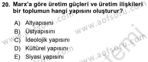 Klasik Sosyoloji Tarihi Dersi 2022 - 2023 Yılı (Vize) Ara Sınav Soruları 20. Soru