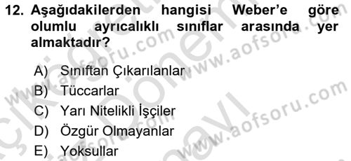 Klasik Sosyoloji Tarihi Dersi 2022 - 2023 Yılı (Final) Dönem Sonu Sınav Soruları 12. Soru
